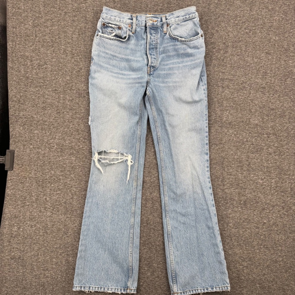 RE/DONE Womens High Rise Straight Leg Distressed Jeans Indigo preppy Size 28